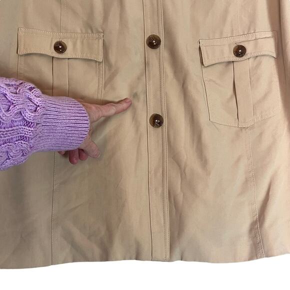 Mary McFadden Safari Trench Coat Womens 22W Khaki Tan Belted Luxury Plus Size - Picture 10 of 10